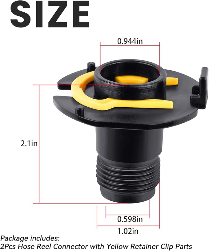 2Pcs Hose Reel Connector with Yellow Retainer Clip Part Compatible with S-uncast Model Hose Reels (2)