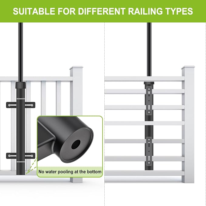 Dolibest Heavy Duty Patio Umbrella Holder, Space Saver Umbrella Holder, Adjustable Umbrella Deck Mount for Railing, Full Welded Construction-Sturdy and Easy to Install for Patio, Deck, Poolsid