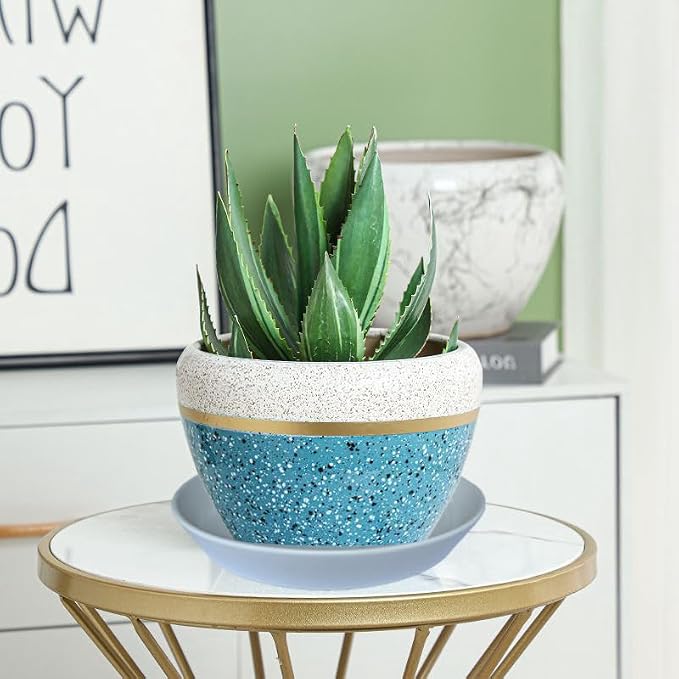 Ceramic Plant Saucer Tray 4 Pcs 4 5 Inch White, 5" OD x4.25 ID x1.18 Deep| Round Sturdy Heavy Duty Glazed Bevel Planter Drip Flower pots with Catch Basin for Indoor Outdoor Plants