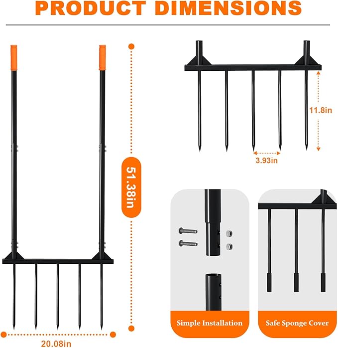 Broad Fork Garden Tool, broadfork Ergonomic Design - for Farms, Gardens, Vegetable plots, for Easy Turning of the Soil, Removal of Weeds, 5 Wide Fork Hand Cultivator Black