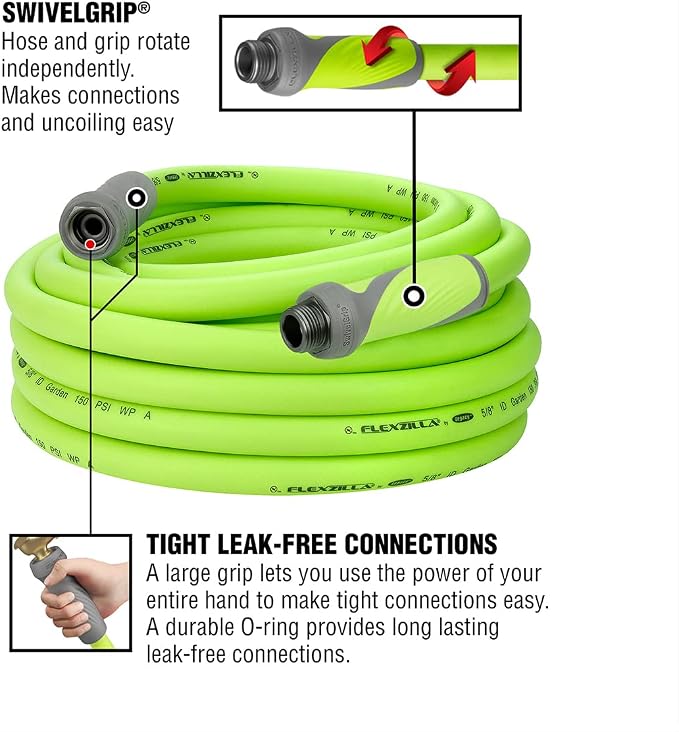 Flexzilla Garden Hose with SwivelGrip, 5/8 in. x 50 ft., ZillaGreen & Garden Hose 5/8 in. x 50 ft, Heavy Duty, Lightweight, Drinking Water Safe, ZillaGreen