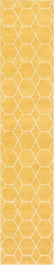 Unique Loom Trellis Frieze Collection Area Rug - Geometric (2' x 10' Runner, Yellow/ Ivory)
