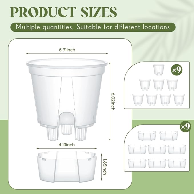 Wonderjune Self Watering Pots for Indoor Plants with Deep Reservoir and High Drainage Holes for Outdoor Plants and Flowers, Bare Root Planter(5.91'',Clear,9 Pcs)