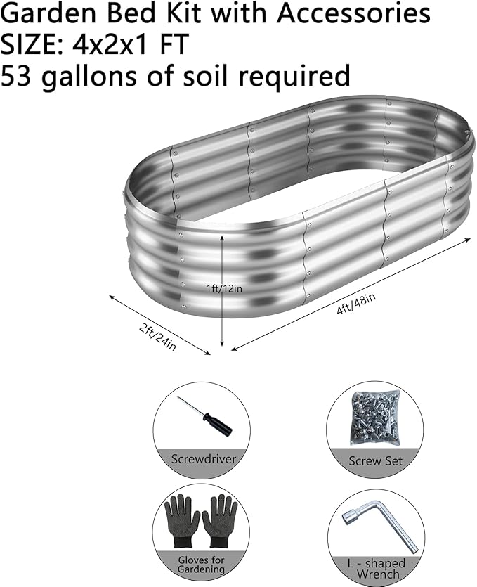 ZFHgarden Galvanized Metal Planter Raised Garden Bed Kit for Gardening Outdoor Garden Box Raised Flower Bed 2PC Metal 4X2X1FT