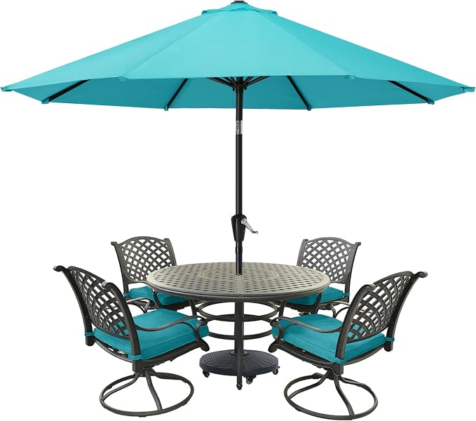 MASTERCANOPY 9FT Patio Umbrella with Push Button Tilt and Crank, Outdoor Market Umbrella with 8 Sturdy Ribs, UV Protection & Waterproof for Garden, Deck, Backyard, Pool (Turquoise)