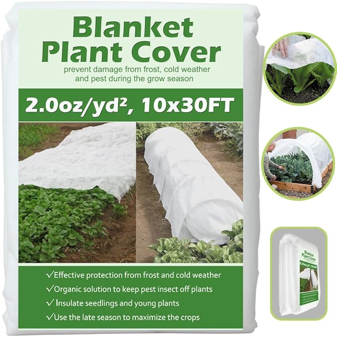 Plant Covers Freeze Protection 10 ft x 30 ft Floating Row Cover 2.0oz/yd² Garden Fabric Plant Cover for Winter Frost/Sun Pest Protection (10FT X 30FT)