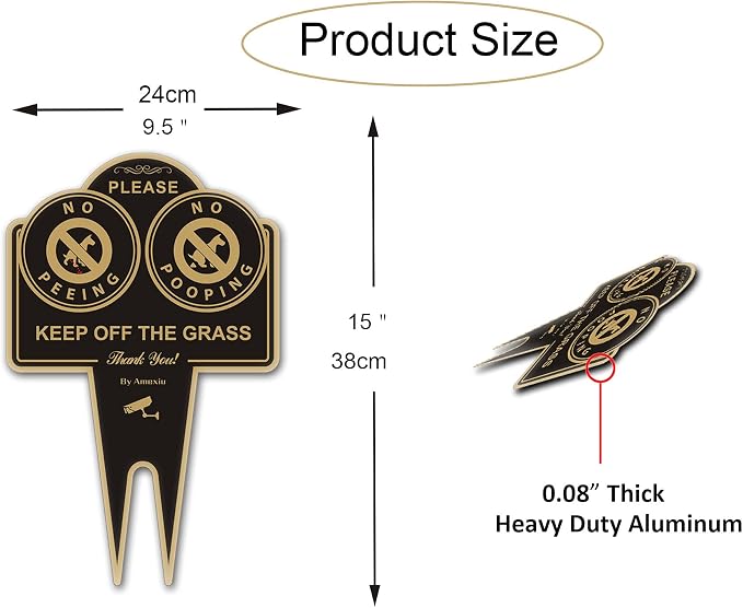 Amexiu No Dog Pooping Peeing Sign, Keep Dog off Grass Yard Lawn Sign, Double Sided 15 x 9.5 X 0.08 Inches Rust Free, Easy Mounting Durable Ink Black Gold Color, 2 Pack