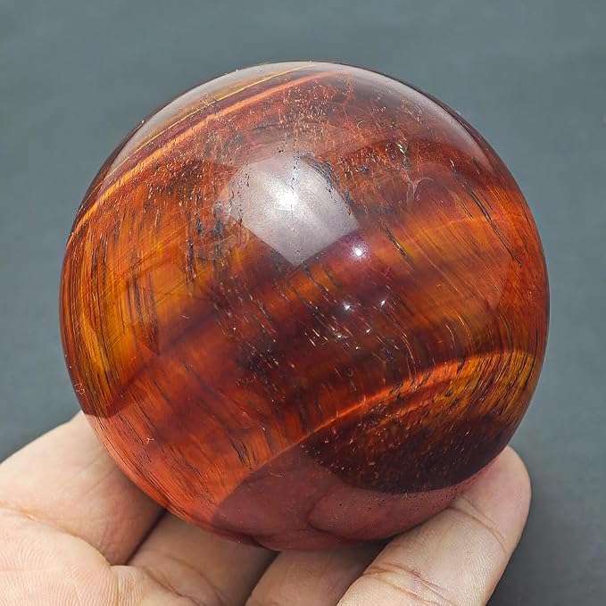 2-2.4 inch Natural Red Tiger Eye Crystal Ball with Stand, Hand Polished Quartz Massage Sphere, Reiki Healing Gemstone Ball, Feng Shui Room Desktop Decorative Rock Ball, Ornament Gift