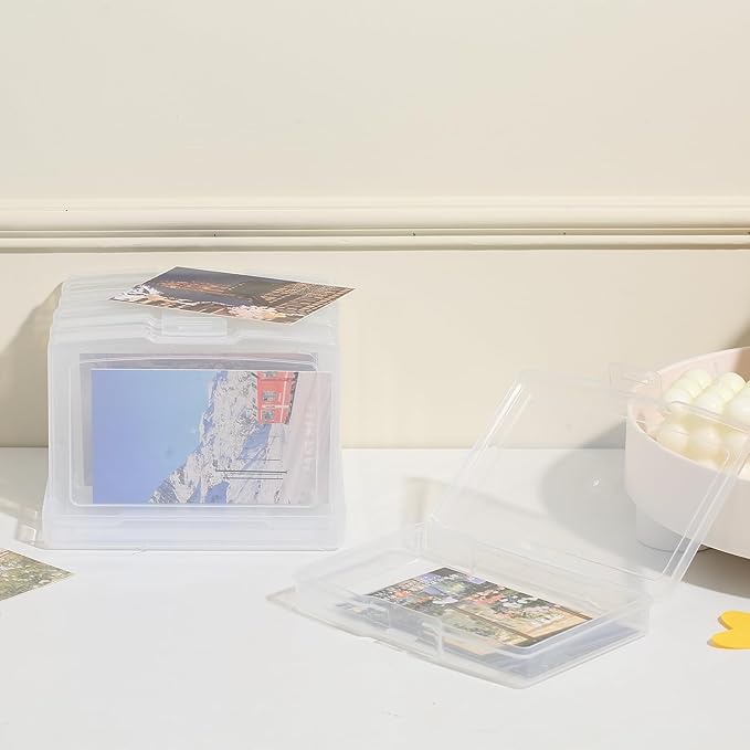 novelinks 6 Pcs 4"x6" Plastic Photo Storage Boxes with Tray (Clear 3Pack) | Photo Organizers and Storage, Task Boxes for Special Education, Flash Card Holder, 4x6 Index Card Holder, Picture Boxes