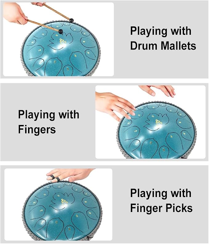 13 Inches 15 Notes Steel Tongue Drum,Rain Chime Hand pan with Mallets & Carry Bag Musical Instrument Garden Rain Drum for Adults,Friends