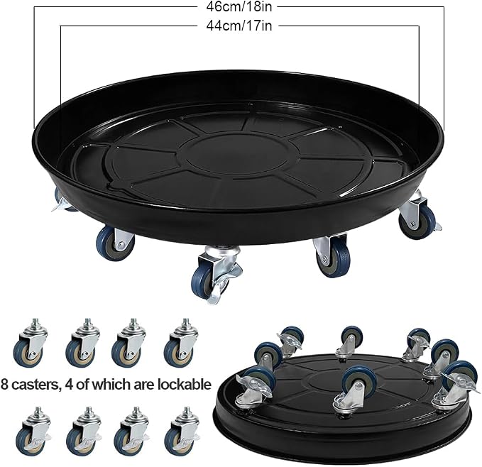 Rolling Plant Caddy Dolly with Wheels, 18" Heavy Duty Plant Stand on Casters for Planters, Wheeled Plant Roller Base for Indoor Outdoor Flower Pot, Black, 1 Pack