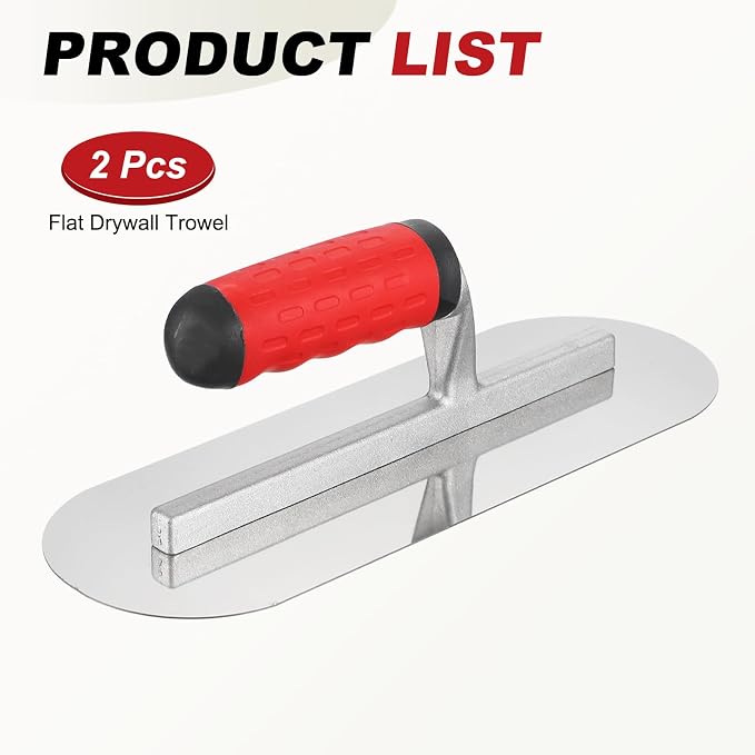 HARFINGTON 2 PCS Double Round Drywall Trowel 11" x 4", 402 Stainless Steel Concrete Finishing Trowel Art Paint Plastering Hand Tools with TPE Grip, for Concrete Cement, Silver