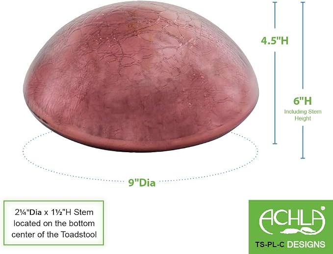 Achla Designs Glass Toadstool Mushroom Gazing Ball, Plum