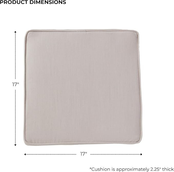 Indoor/Outdoor Chair Pads in Sunbrella Fabric – 17''x17'' Patio Seat Cushions with Foam Insert, Removable Reversible Cover & Ties for Patio Dining Chairs – Set of 2 or 4, Cast Pumice