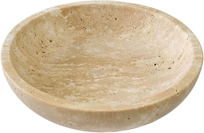 Large 7.87" Natural Travertine Stone Decorative Bowl, Beige Travertine Catchall Tray for Home Decor, Coffee Table Centerpiece, Fruit & Nut Bowl, Jewelry Dish, Key Holder (Limestone, 7.85)