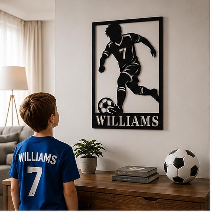 Custom Soccer Ball Metal Name Sign – Personalized Soccer Team Wall Art, Sports Name Decor, Gift for Football Players & Fans