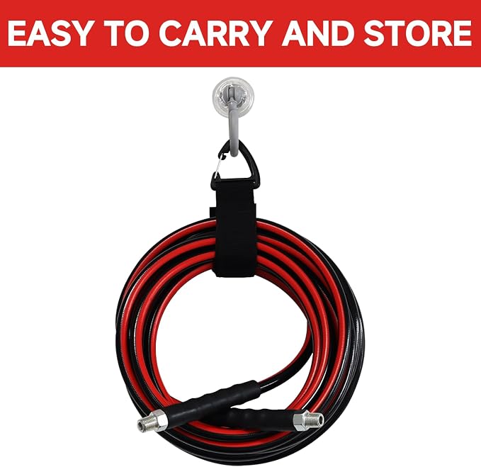 Sewer Jetter Kit for Pressure Washer 100FT, Drain Cleaner Hose 1/4 Inch NPT, NPT Corner Swivel and Push Button Nose Sewer Jet Nozzle Wrenches Gloves Waterproof Tape Pearl Brooch,5800PSI