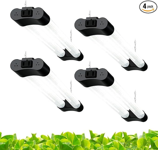 Hlite LED Grow Light 16 inch, Hanging Full Spectrum Linkable 4 Pack | Linkable Plant Grow Lights for Indoor Plants, Plug and Hanging with On/Off Switch, Seedling to Flowering, White