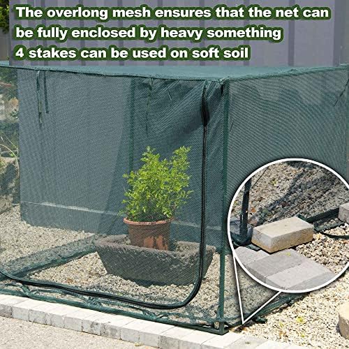 Square 4'x4' Netting Cover 3.3FT Tall Crop Cage Pest Guard Cover for Vegetables Fruits Durable Plant Garden Net with 4 Stakes - Image 4