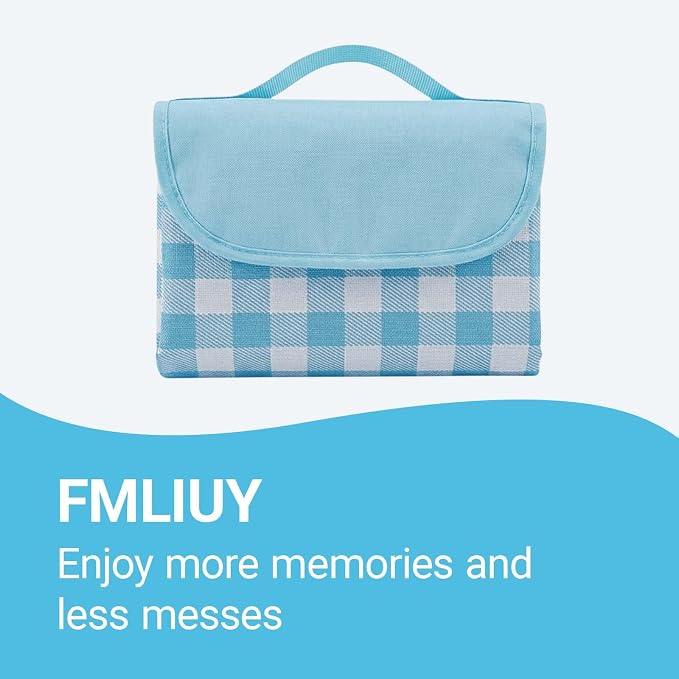 Waterproof Foldable Picnic Blanket Outdoor with Carry Strap,80"x80" Extra Large Beach Blanket Sandproof,Portable Soft Gingham Picnic Mat for Camping Travel Hiking Family Concerts Park(Blue)