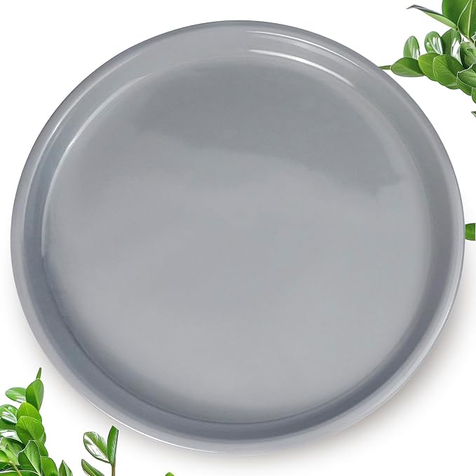 Plant Saucer 10 Inch - Ceramic Plant Tray for Pots, Plant Saucer for Indoors, Plant Water Catcher Tray for Outdoors, Large Flower Pot Saucer, Round Plant Dishes for Drainage, Gray