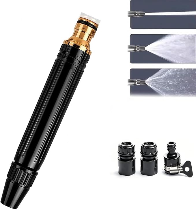 Heavy Duty Adjustable High Pressure Hose Nozzle Suitable for US water pipe sizes 8X Booster Car Wash Water Gun with Jet Mist Shower Spray, Copper Alloy Portable Power Washer for Garden Lawn Watering