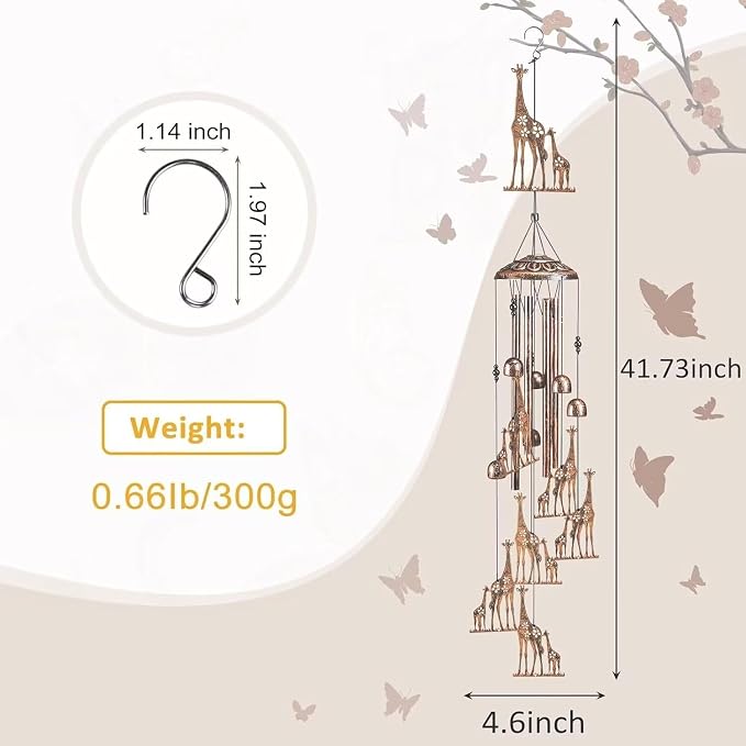 Giraffe Wind Chimes for Outside,Gardening Gifts for Giraffe Lover，Women，Men，Mom，Birthday Party Decorations,Memorial Gifts,Wind Chimes Outdoors，Indoors,Room,Home,Wall,Garden,Patio,Yard Decor