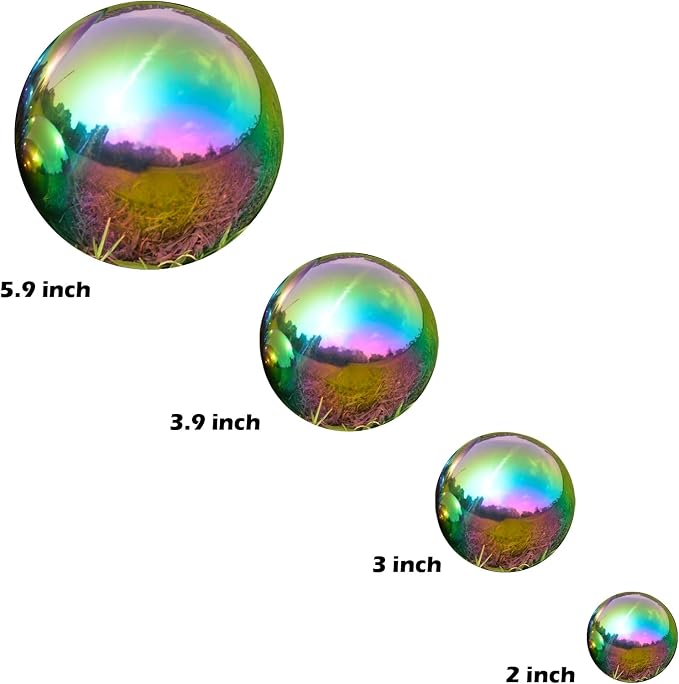 Gazing Ball Garden Mirror Outdoor - Outside Decorative Globe, Rainbow 10Pcs | Metal Polished Reflective Sphere, Stainless Steel Hollow Decoration Ornament for Home Pond Swimming Pool Housewarming Gift
