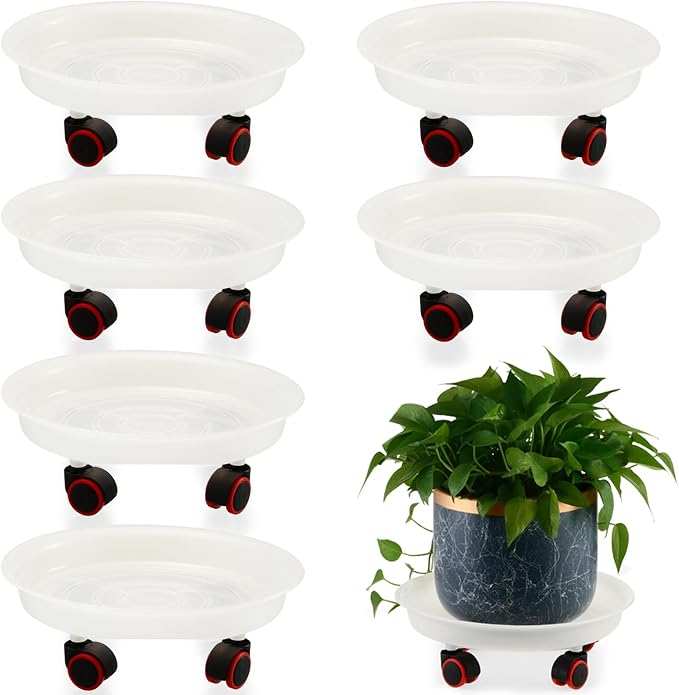 6 Packs 13 Inches Large Plant Caddy Plant Saucers on Wheels Rolling Plant Stands Heavy-Duty Plant Dolly Plastic Planter Roller Base Pot Movers Outdoor Plant Tray Coaster