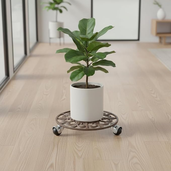 Comfy Hour 11" Heavy Duty Cast Iron Rolling Plant Stand, Large Plant Caddy with Wheels, Industrial Strength Metal Swivel Casters, Decorative Flower Pot Dolly for Indoor Outdoor Garden