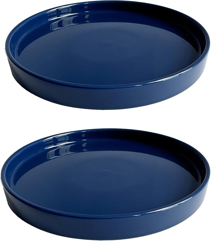 Yukfona Ceramic Plant Saucer Tray 2 Pcs 7 Inch Blue, 7" OD x6.8 ID x0.9 Deep| Fits Flower pots Bottom≤ 6.8", Heavy Duty Glazed Round Planter Drip with Catch Basin for Indoor Outdoor Plants