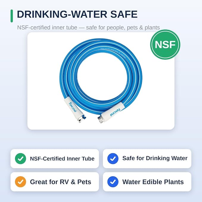 FEVONE Kink Free Garden Hose 25 ft, Heavy Duty Water Hose | Flexible Hybrid Polymer, Drinking Water Safe, 5/8 ID, 600 PSI, Leak-Proof, Aluminum 3/4 GHT Fittings for Garden Watering