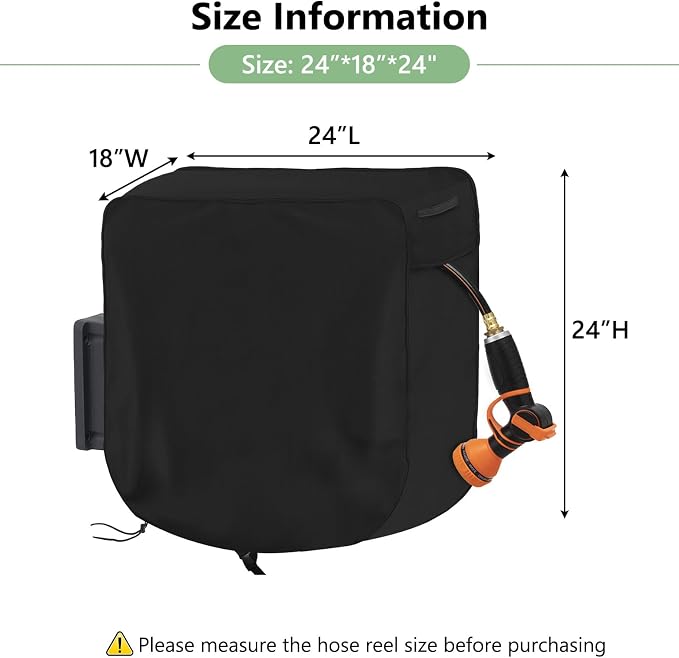 Garden Wall-mounted Hose Reel Cover Protection for Your Retractable Garden Hose Reel Heavy Duty Waterproof and UV Resistant Oxford Fabrics 24"L x 18"W x 24"H Black