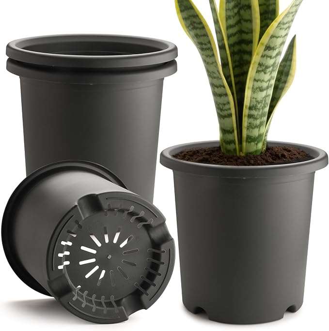 16 inch Deep Large Planters for Outdoor Plants, 4-Pack Plastic Plant Pots with Drainage Holes for Indoor Outdoor Gardening, Heavy Duty Garden Planter Flower Pots, (16" Top Dia × 15" Tall), Dark Gray