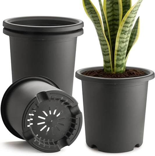 16 inch Deep Large Planters for Outdoor Plants, 4-Pack Plastic Plant Pots with Drainage Holes for Indoor Outdoor Gardening, Heavy Duty Garden Planter Flower Pots, (16" Top Dia × 15" Tall), Dark Gray