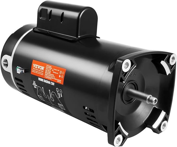 VEVOR 2 HP Pool Pump Motor, 3450 RPM High Speed, 230V (7.8 Amps), 50μF/250V Capacitor, 1.3 SF, CCW Rotation, 56Y Square Flange Replacement Motor for Swimming Pools, Spa Centers