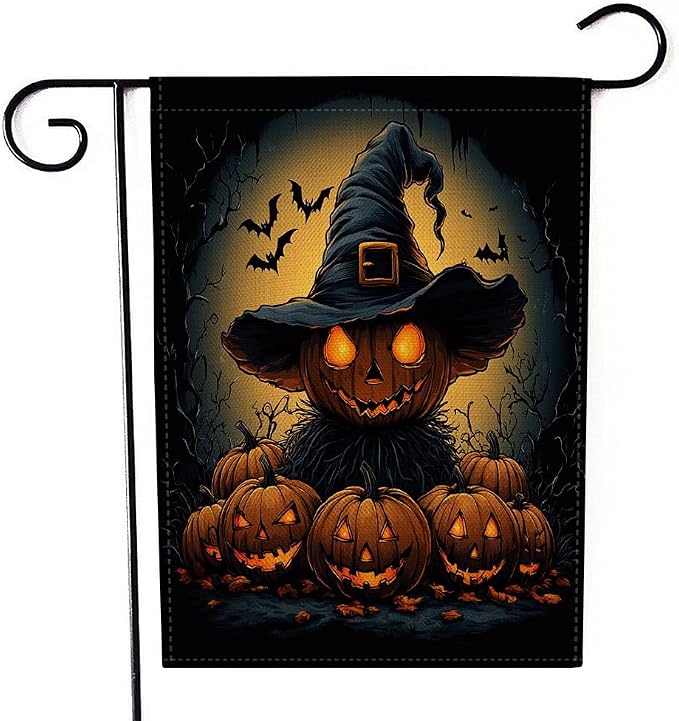 EMMTEEY Halloween Garden Flag Scary Halloween 12.5X18 Double-Sided, Seasonal Yard Flags Pumpkin Bats Small Burlap Garden Flags for Outside Front/Back Door