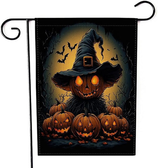 EMMTEEY Halloween Garden Flag Scary Halloween 12.5X18 Double-Sided, Seasonal Yard Flags Pumpkin Bats Small Burlap Garden Flags for Outside Front/Back Door