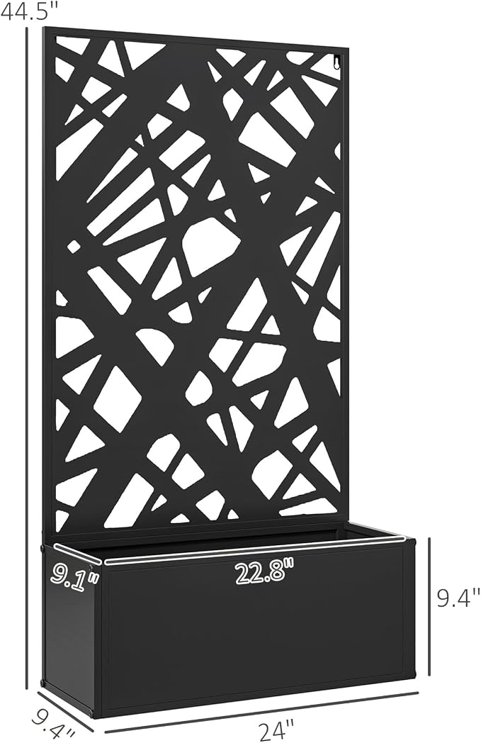 Outsunny Metal Raised Garden Bed with Trellis for Climbing Plants, Freestanding or Wall Mounted Flower Bed with Privacy Panel, Irregular Line Cut-Outs Outdoor Planter Box for Garden, Patio, Balcony