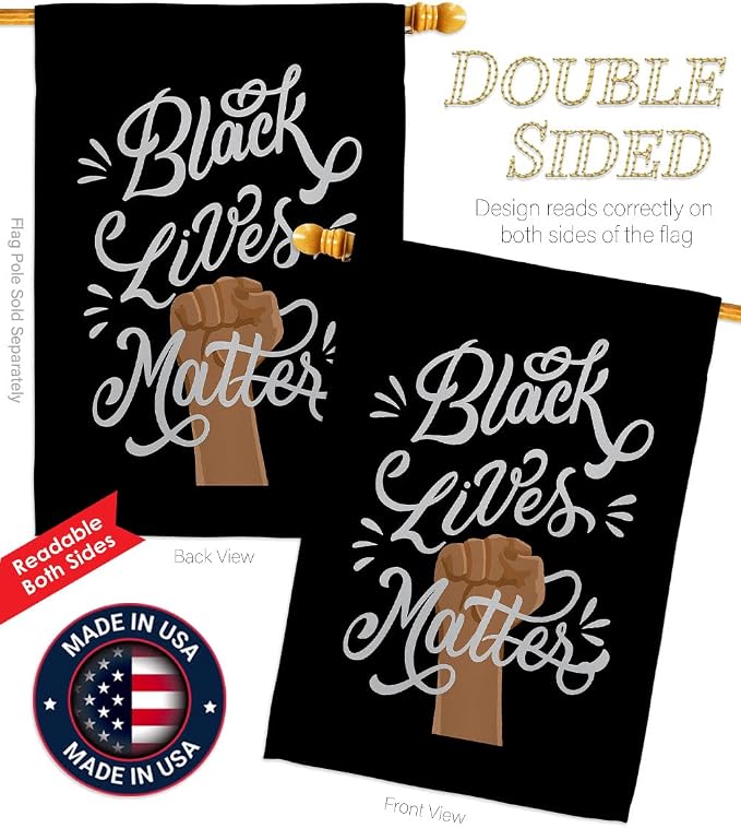 Stop Racism Patio Decor Banner Wall Art Flag Poles for Outside House Stand Outdoor Decorations Garden Tapestry Yard Signs Black History Month BLM African Americans Heritage Made in USA
