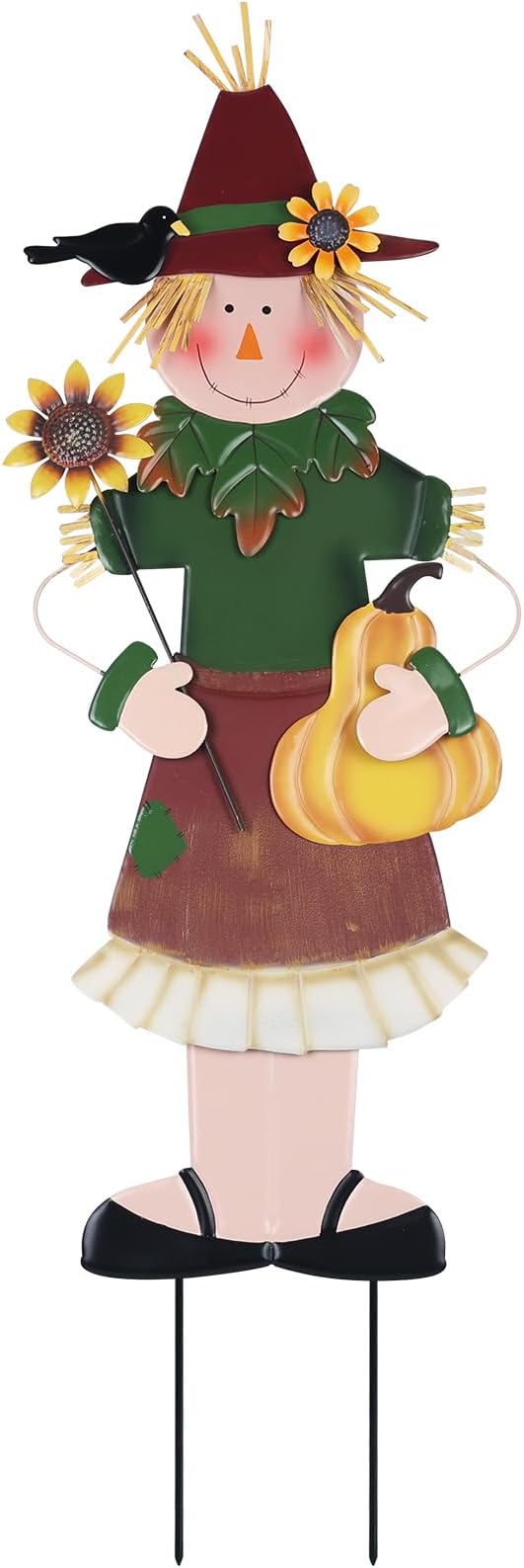YEAHOME Outdoor Fall Decor, Metal Girl Scarecrow Garden Stakes with Sunflowers & Pumpkin for Fall Decorations, Scarecrow Yard Signs for Outside Garden Lawn Porch Thanksgiving Decorations Outdoor