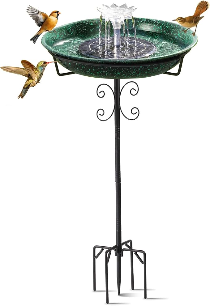 Solar Powered Metal Bird Bath with Fountains for Hummingbirds,Stable Stylish Design with 5-Prong Base Metal Stake Bird Baths for Outside Lawn Patio Yard Garden