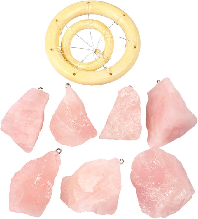 mookaitedecor Rose Quartz Stones Rough Crystals Wind Chimes for Home Garden Decoration 17-21 Inches