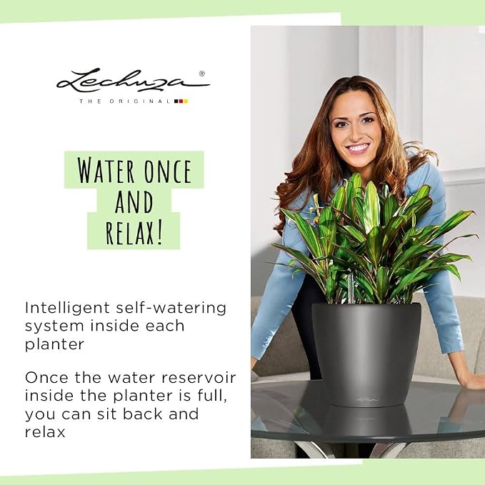 Lechuza Classico LS 21 Charcoal Metallic, Self-Watering Round Planter, D8.3 H7.9 in