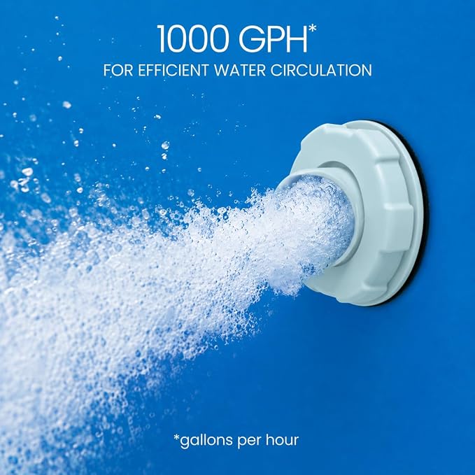Summer Waves SFX1000 Complete Skimmer Filter Pump System for Above Ground Pools, 1000GPH, White, with 1.5" Fittings and Hose