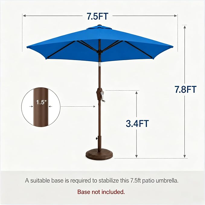 7.5ft Patio Umbrella, Outdoor Table Market Umbrella with Smooth Crank Lift, 6 Windproof Fiberglass Ribs, UPF50+ UV Protection for Deck, Pool, Garden and Backyard