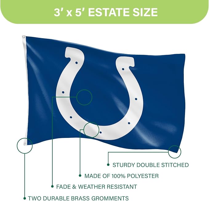 NFL Indianapolis Colts 3 x 5 Outdoor Durable House Flag with Grommets | Sport Team Flag & Banner | Indoor Wall Decor Flag for Room | Works with Flag Poles for Outside House
