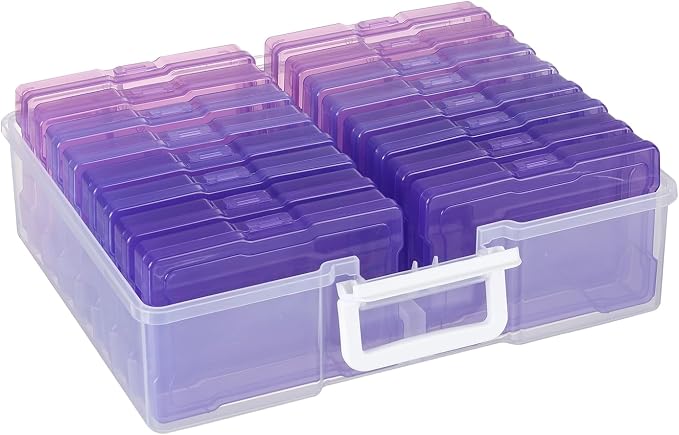 4" x 6" Plastic Photo Storage Case with 16 Inner Photo Containers Boxes Greeting Cards Containers Boxes Storage, Seed Storage Perfect for Storing Pictures,Photos and Cards (Purple)
