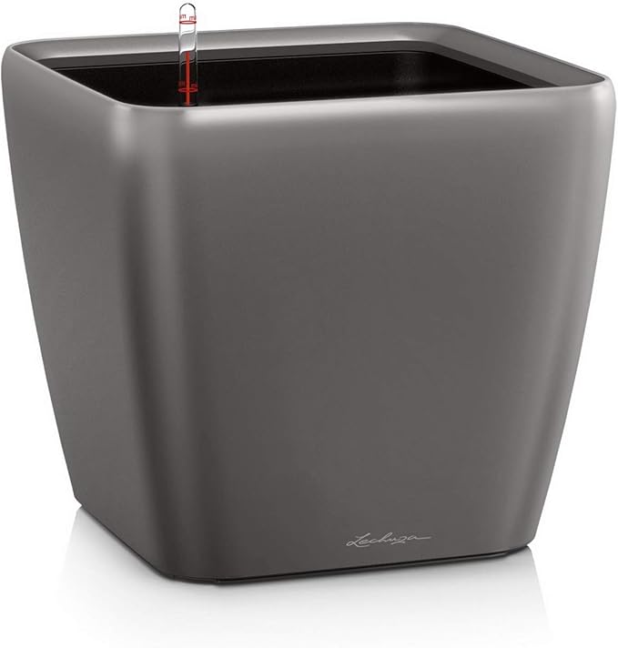 Lechuza Quadro LS 28 Charcoal Metallic, Self-Watering Square Planter, H10.2 L11 W11 in