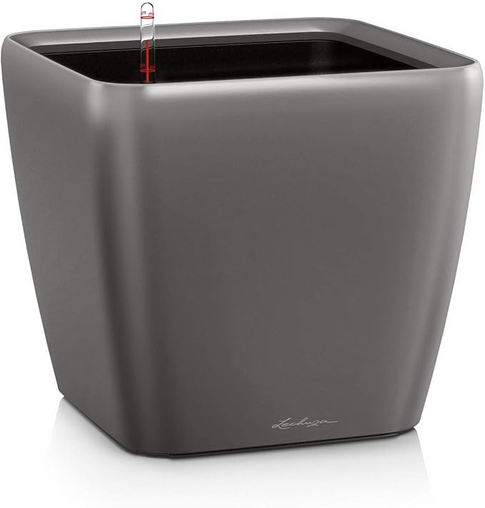 Lechuza Quadro LS 21 Charcoal Metallic, Self-Watering Square Planter, H7.9 L8.3 W8.3 in